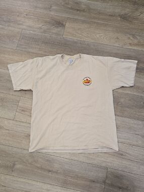 Vintage Men's Crew Neck Harvard Aircraft Embroidred T‑Shirt in Light Beige